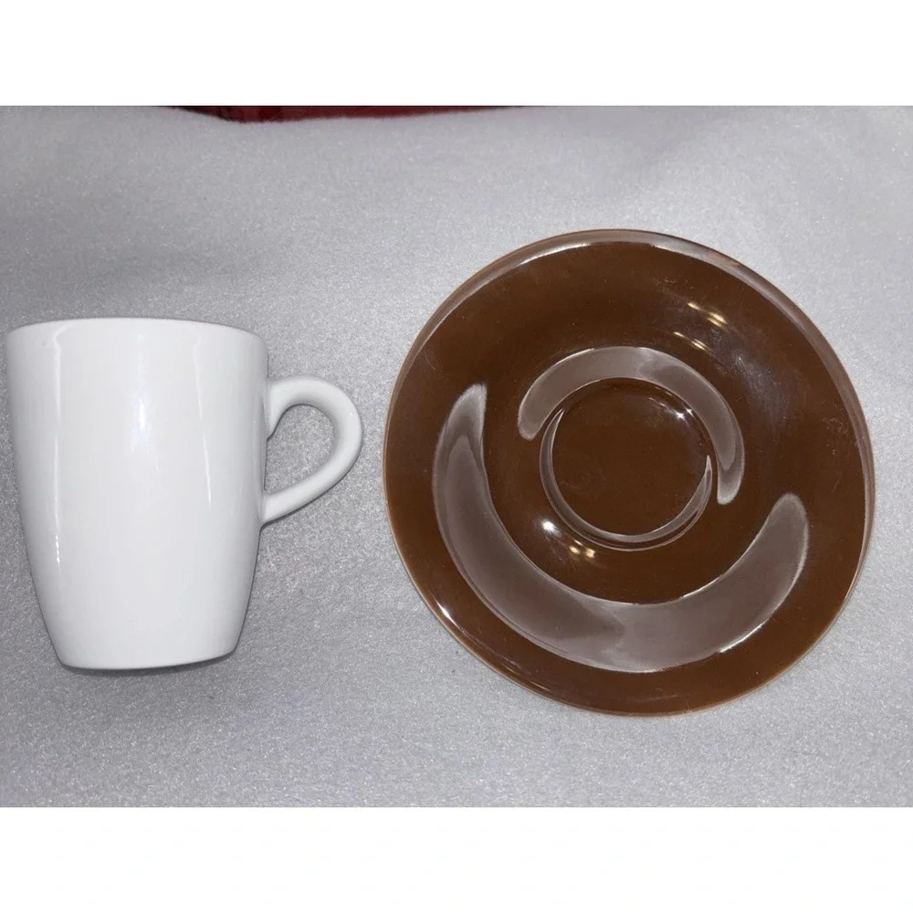 Kahla Germany  Demitasse Espresso Cups & Saucers Brown White Green 3‎ Sets EUC